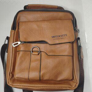 Weixier Men's Brown Leather Shoulder Travel Bag Crossbody Strap